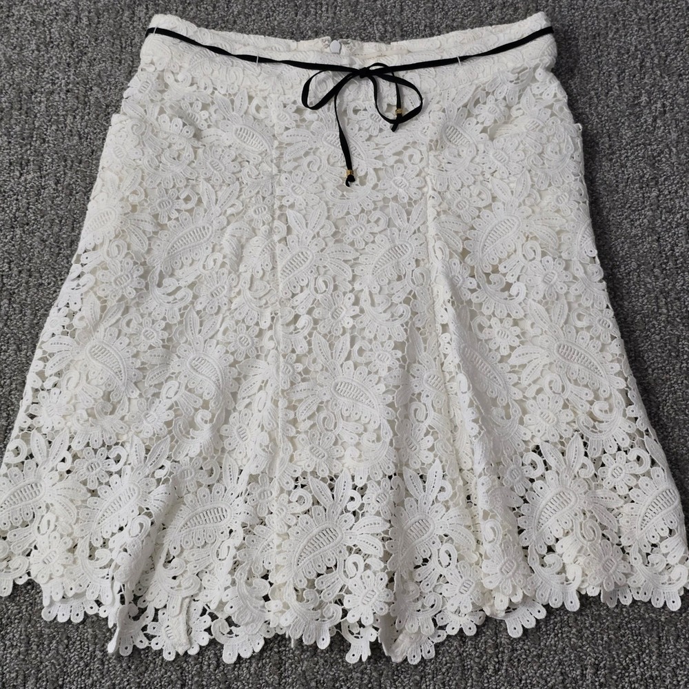 Maje White Guipure Lace Above Knee Skirt Floral Size 34 XS Parisian Romantic